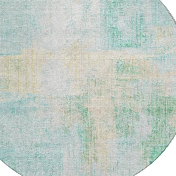 HomeRoots 8' Teal Blue & Wheat Round Abstract Rug - Washable, Durable Design for Indoor & Outdoor Spaces 620073