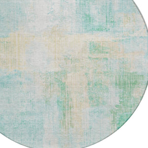 HomeRoots 8' Teal Blue & Wheat Round Abstract Rug - Washable, Durable Design for Indoor & Outdoor Spaces 620073