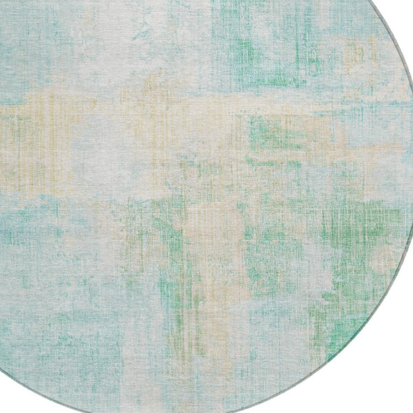 HomeRoots 8' Teal Blue & Wheat Round Abstract Rug - Washable, Durable Design for Indoor & Outdoor Spaces 620073