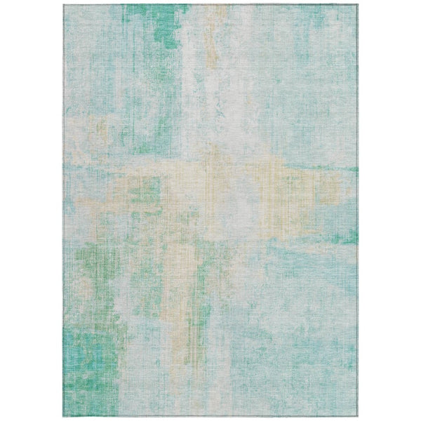 HomeRoots 8' X 10' Teal Blue and Wheat Area Rug - Stylish, Washable, Durable for Indoor & Outdoor Use! 620074