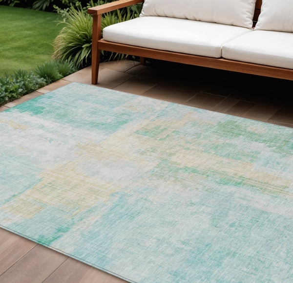 HomeRoots 8' X 10' Teal Blue and Wheat Area Rug - Stylish, Washable, Durable for Indoor & Outdoor Use! 620074
