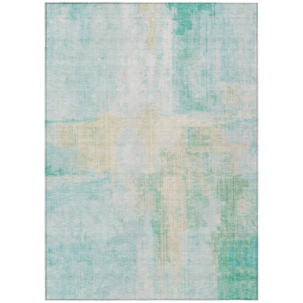 HomeRoots 8' X 10' Teal Blue and Wheat Area Rug - Stylish, Washable, Durable for Indoor & Outdoor Use! 620074
