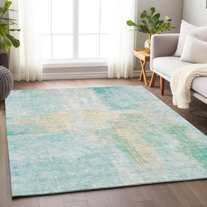 HomeRoots 8' X 10' Teal Blue and Wheat Area Rug - Stylish, Washable, Durable for Indoor & Outdoor Use! 620074