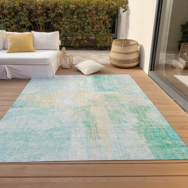 HomeRoots 8' X 10' Teal Blue and Wheat Area Rug - Stylish, Washable, Durable for Indoor & Outdoor Use! 620074