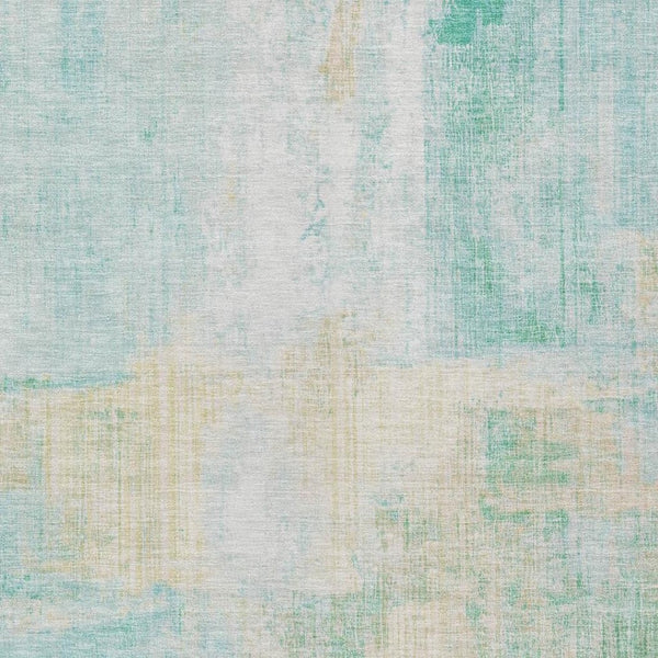 HomeRoots 9' X 12' Teal Blue & Wheat Abstract Indoor/Outdoor Area Rug - Stylish, Washable & Durable Design for All Spaces 620075