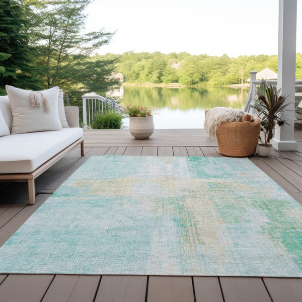 HomeRoots 10' Teal Blue and Wheat Abstract Rug - Durable Washable Indoor/Outdoor Area Rug for High Traffic Spaces 620076