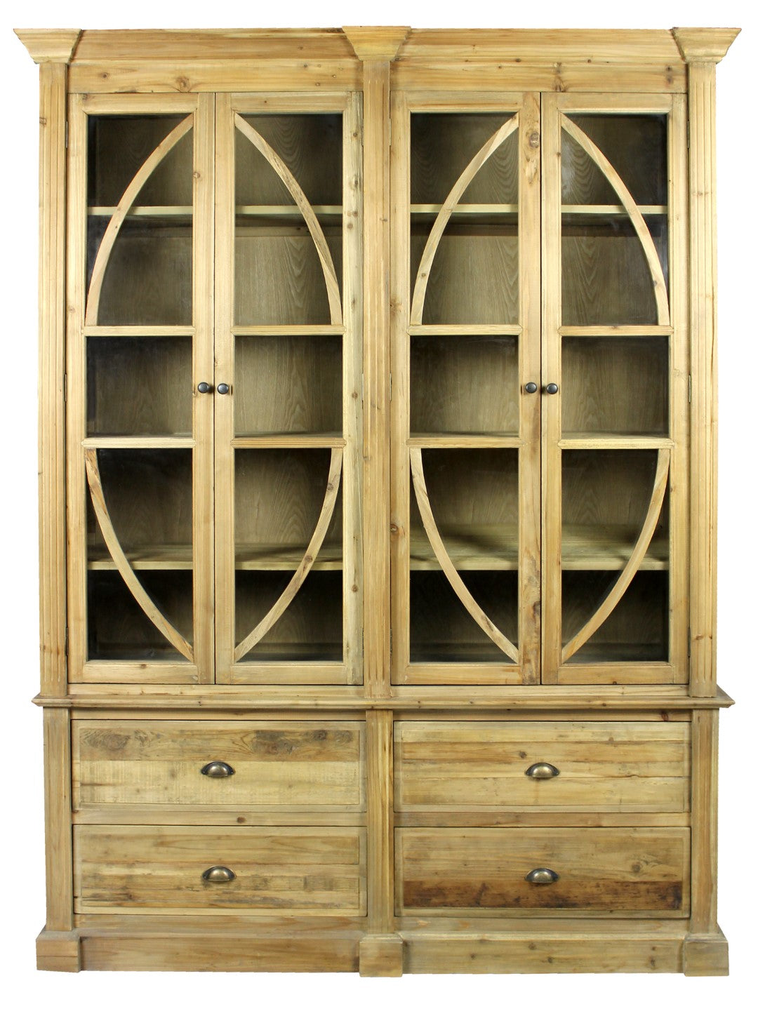 Manhattan Beach Bookcase - Elegant 4-Drawer, 4-Door Solid Pine Wood St