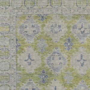 HomeRoots 5' X 8' Artichoke Green and Blue Damask Area Rug - Stylish, Washable, Durable for Indoor & Outdoor Use 620090