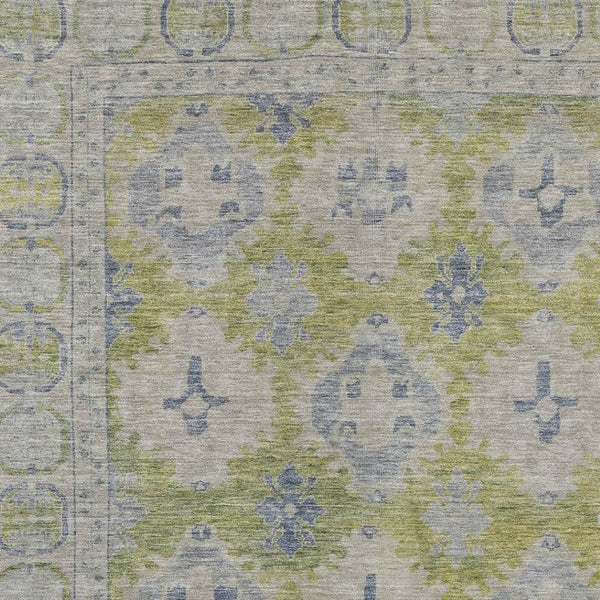 HomeRoots 5' X 8' Artichoke Green and Blue Damask Area Rug - Stylish, Washable, Durable for Indoor & Outdoor Use 620090