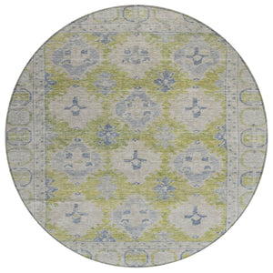 HomeRoots 8' Artichoke Green & Blue Round Damask Rug - Stylish, Durable, Washable for Indoor/Outdoor Use! 620091