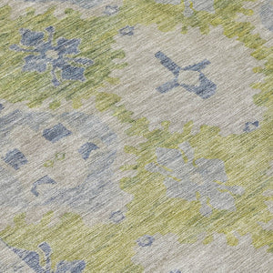 HomeRoots 8' Artichoke Green & Blue Round Damask Rug - Stylish, Durable, Washable for Indoor/Outdoor Use! 620091