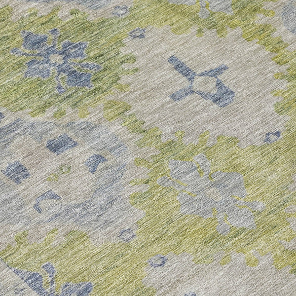 HomeRoots 8' Artichoke Green & Blue Round Damask Rug - Stylish, Durable, Washable for Indoor/Outdoor Use! 620091