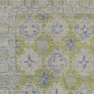 HomeRoots 8' X 10' Artichoke Green & Blue Damask Area Rug – Stylish, Washable & Perfect for Indoor/Outdoor Use! 620092