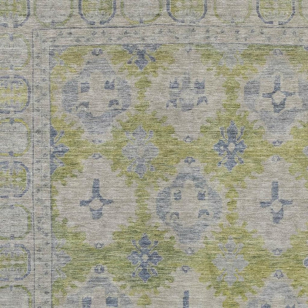HomeRoots 8' X 10' Artichoke Green & Blue Damask Area Rug – Stylish, Washable & Perfect for Indoor/Outdoor Use! 620092