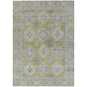 HomeRoots 9' X 12' Artichoke Green and Blue Damask Area Rug – Durable, Washable, Perfect for Indoor & Outdoor Use! 620093