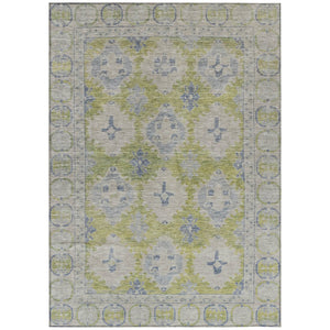 HomeRoots 9' X 12' Artichoke Green and Blue Damask Area Rug – Durable, Washable, Perfect for Indoor & Outdoor Use! 620093