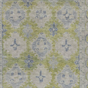 HomeRoots 10' Elegant Artichoke Green & Blue Damask Area Rug - Washable, Indoor/Outdoor, Durable & Stylish! 620094