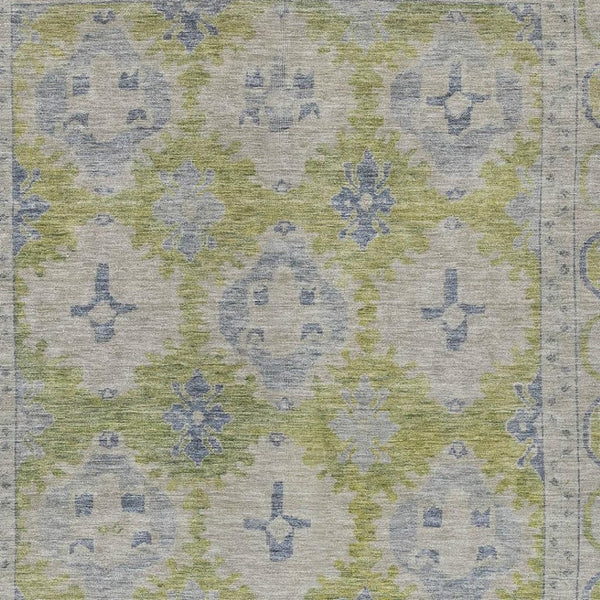 HomeRoots 10' Elegant Artichoke Green & Blue Damask Area Rug - Washable, Indoor/Outdoor, Durable & Stylish! 620094