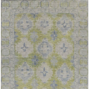 HomeRoots 10' Elegant Artichoke Green & Blue Damask Area Rug - Washable, Indoor/Outdoor, Durable & Stylish! 620094