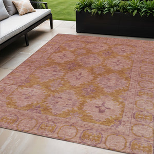 HomeRoots 5' X 8' Blush & Orange Damask Rug – Stylish Washable Indoor/Outdoor Area Rug for Busy Homes 620096