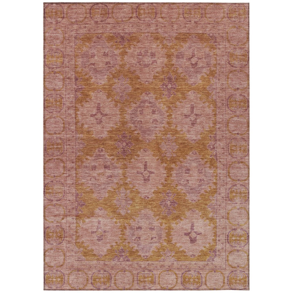 HomeRoots 5' X 8' Blush & Orange Damask Rug – Stylish Washable Indoor/Outdoor Area Rug for Busy Homes 620096