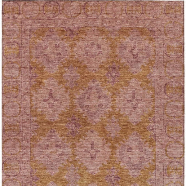 HomeRoots 5' X 8' Blush & Orange Damask Rug – Stylish Washable Indoor/Outdoor Area Rug for Busy Homes 620096