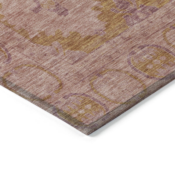 HomeRoots 8' Blush and Orange Round Damask Area Rug – Washable, Durable, Perfect for Indoor & Outdoor Spaces! 620097