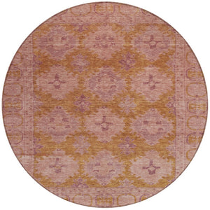 HomeRoots 8' Blush and Orange Round Damask Area Rug – Washable, Durable, Perfect for Indoor & Outdoor Spaces! 620097