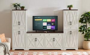 English Elm TV Cabinet Set Modern White Walnut Multifunctional Wall Unit with Console, Sideboards & Storage Features 108.7" W1162S00011