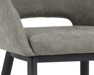 Sunpan THATCHER DINING ARMCHAIR - Stylish Faux Leather & Steel Frame for Modern Industrial Elegance Grey 102743