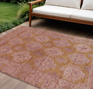 HomeRoots 10' Blush and Orange Damask Washable Area Rug – Durable Indoor/Outdoor Design for Any Space! 620100