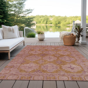 HomeRoots 10' Blush and Orange Damask Washable Area Rug – Durable Indoor/Outdoor Design for Any Space! 620100
