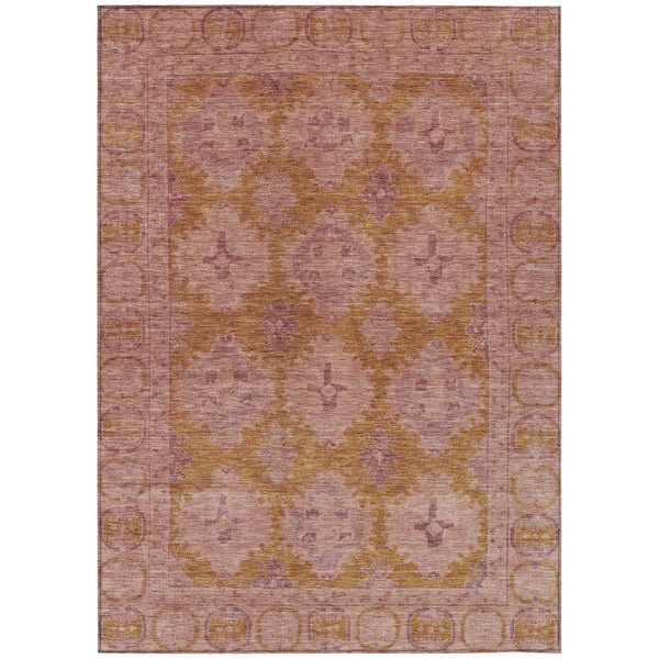 HomeRoots 10' Blush and Orange Damask Washable Area Rug – Durable Indoor/Outdoor Design for Any Space! 620100
