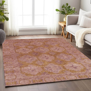 HomeRoots 10' Blush and Orange Damask Washable Area Rug – Durable Indoor/Outdoor Design for Any Space! 620100