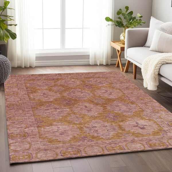 HomeRoots 10' Blush and Orange Damask Washable Area Rug – Durable Indoor/Outdoor Design for Any Space! 620100