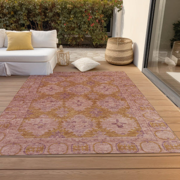 HomeRoots 10' Blush and Orange Damask Washable Area Rug – Durable Indoor/Outdoor Design for Any Space! 620100