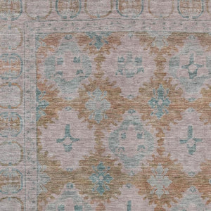 HomeRoots 8' X 10' Elegant Terra Cotta & Teal Blue Damask Washable Rug for Indoor/Outdoor Style & Durability 620116