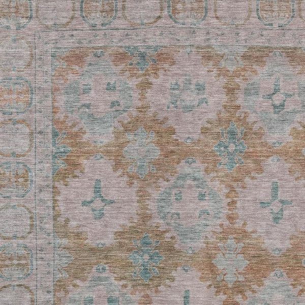 HomeRoots 8' X 10' Elegant Terra Cotta & Teal Blue Damask Washable Rug for Indoor/Outdoor Style & Durability 620116