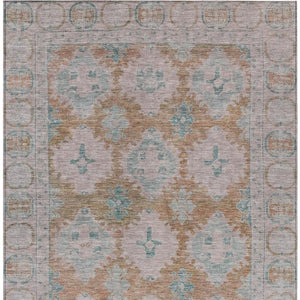 HomeRoots 8' X 10' Elegant Terra Cotta & Teal Blue Damask Washable Rug for Indoor/Outdoor Style & Durability 620116