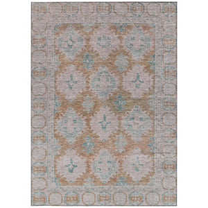 HomeRoots 10' X 14' Terra Cotta & Teal Damask Rug - Durable, Washable, Chic for Indoor & Outdoor Spaces! 620118