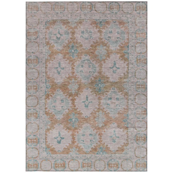 HomeRoots 10' X 14' Terra Cotta & Teal Damask Rug - Durable, Washable, Chic for Indoor & Outdoor Spaces! 620118