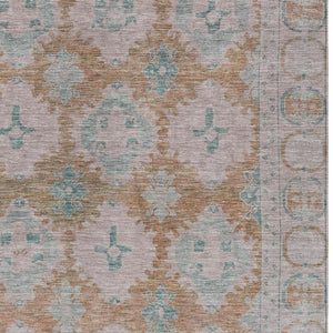 HomeRoots 10' X 14' Terra Cotta & Teal Damask Rug - Durable, Washable, Chic for Indoor & Outdoor Spaces! 620118