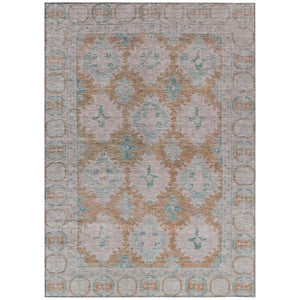 HomeRoots 10' X 14' Terra Cotta & Teal Damask Rug - Durable, Washable, Chic for Indoor & Outdoor Spaces! 620118