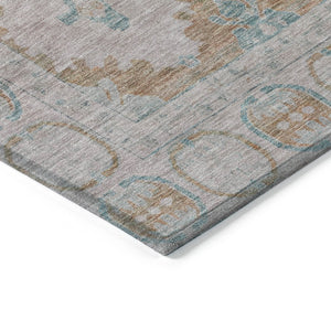 HomeRoots 10' X 14' Terra Cotta & Teal Damask Rug - Durable, Washable, Chic for Indoor & Outdoor Spaces! 620118
