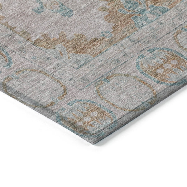 HomeRoots 10' X 14' Terra Cotta & Teal Damask Rug - Durable, Washable, Chic for Indoor & Outdoor Spaces! 620118