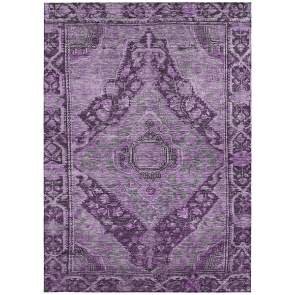 HomeRoots 5' X 8' Eggplant & Lavender Medallion Rug - Durable, Washable Area Rug for Indoor/Outdoor Spaces 620150