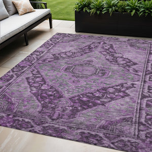 HomeRoots 5' X 8' Eggplant & Lavender Medallion Rug - Durable, Washable Area Rug for Indoor/Outdoor Spaces 620150