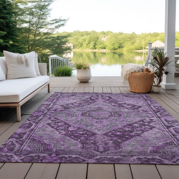 HomeRoots 5' X 8' Eggplant & Lavender Medallion Rug - Durable, Washable Area Rug for Indoor/Outdoor Spaces 620150