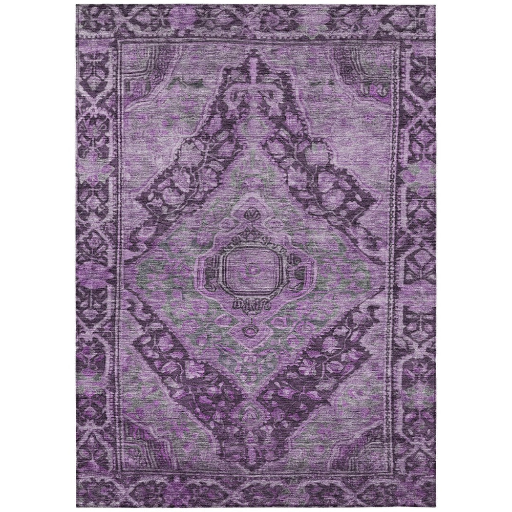 HomeRoots 5' X 8' Eggplant & Lavender Medallion Rug - Durable, Washable Area Rug for Indoor/Outdoor Spaces 620150
