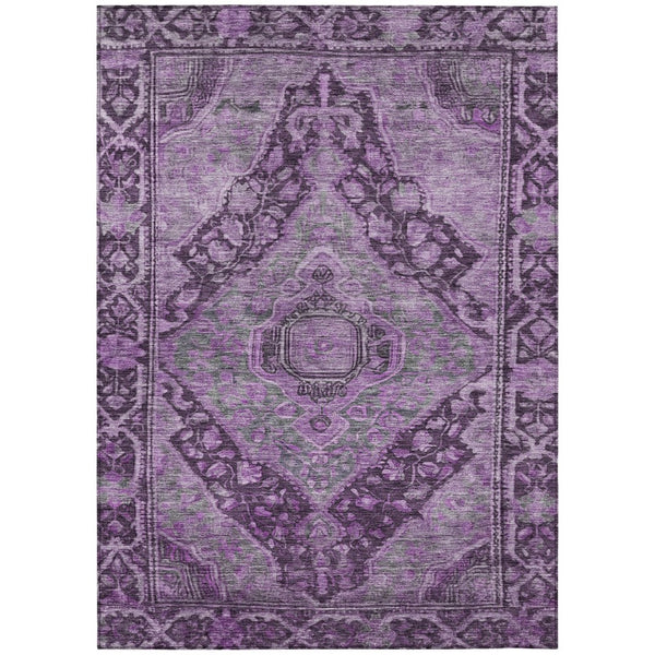 HomeRoots 5' X 8' Eggplant & Lavender Medallion Rug - Durable, Washable Area Rug for Indoor/Outdoor Spaces 620150